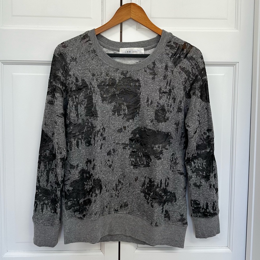 IRO Gray Distressed Crew Neck Sweatshirt